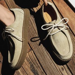 Shoes Leather Man Vintage Casual Laceup Cow Suede Genuine Comfortable Driving Flats For Men Outdoor Oxfords 240417