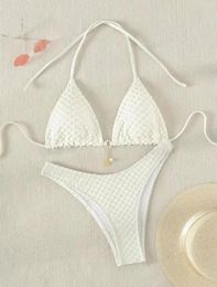 Women's Swimwear Sexy Star Pendant Milky Ribbed Halter Micro Mini Bikini Sets Two Pieces Tie Women Thong Swimsuit Female Bathing Suit