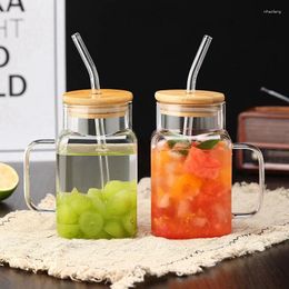 Wine Glasses Glass Tumbler With Lid And Straws 15/20oz Cup Handle Drinking Water For Iced Coffee Tea Juice Beverage