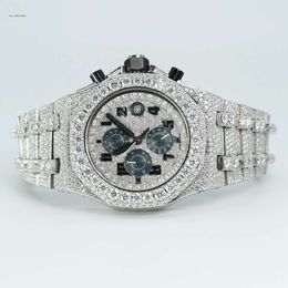 Unique Chronograph Party Wear Watch For Men In Moissanite Round Brilliant Cut With Vvs Clarity White Diamonds And Hip Hop Style