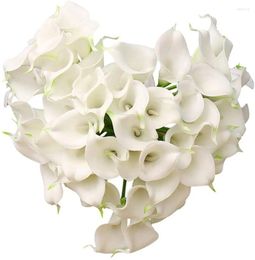 Decorative Flowers Calla Lily Bridal Wedding Party Decor Bouquet PVC Latex Real Touch Flower Artificial Pack Of 20 (White)