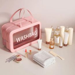 Cosmetic Bags Zipper Dry Wet Separation Bag Letter Waterproof Transparent Travel Wash Handbag Mesh Hollow Double Layer Makeup