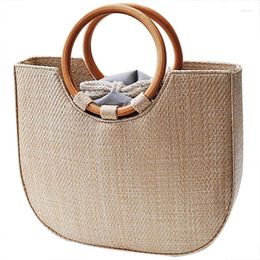 Bag Rattan Women Summer Straw Fashion European And American Beach Qoven Solid Wood Wild Shoulder Messenger Bag(B Khaki)