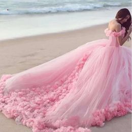 Quinceanera elbise elbiseler top kabarık prenses külkedisi pembe brithday balo parti omuz kapalı 3d çiçekler vestidos de 15 anos tatlı 16 elbise s