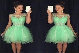 Mint Crystal Yellow Scoop Neck Sleeveless Short Homecoming Dresses With Beaded Neckline Vestido 2019 ALine Semi Prom Gowns 8th Gr3289484