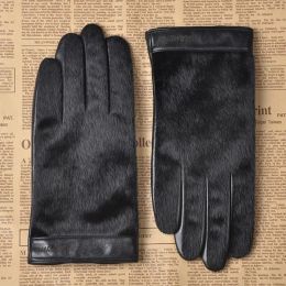 Man's Real Leather Gloves Male Business Sheepskin Gloves Autumn Winter Velvet Lined Thicken Warm Faux Fur Leather Gloves