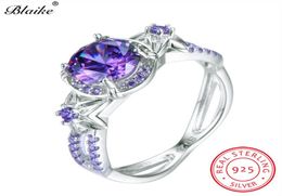 Blaike 100 Real 925 Sterling Silver Simulated Alexandrite June Birthstone Rings For Women Light Purple Zircon Star Flower Ring9641435