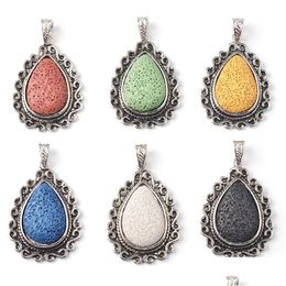 Pendant Necklaces Top Quality Lava Rock Water Drop Essential Oil Diffuser Natural Volcanic Stone Charm For Necklace Making Diy Aromath Dhwa5