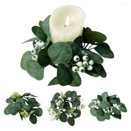 Decorative Flowers Farmhouse Wreathdecor Eucalyptus Wreath Candle Ring Set For Home Wedding Party Table Centrepiece Decoration Artificial