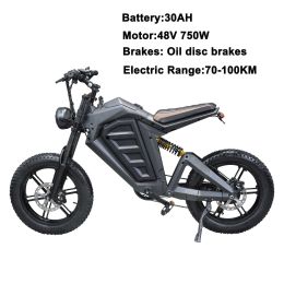 Bisiklet Vintage Style 48V 750W Dağ Moped 20 inç Yağ Lastik 30AH Pil Yolu Ebike Elektrikli Bisiklet