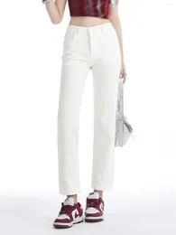 Women's Jeans Ankle-length White Women Vintage Cotton Stretch Straight Denim Pants Spring Summer 2024