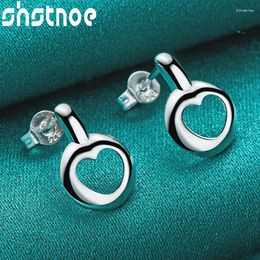 Stud Earrings SHSTONE 925 Sterling Silver Jewellery Circle Hollow Heart Cute Gift For Women Bride Lady Anniversaries Wedding Party