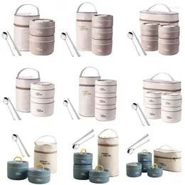 Dinnerware Thermal Lunch Box Vacuum Insulated Soup Set Large Capacity Tiers Home Stackable Stainless Steel Compartment Snack