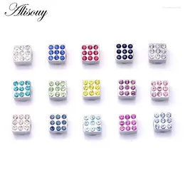 Stud Earrings Alisouy 6mm Width Stainless Steel 15 Colours 9pcs Austrian Crystal Men Women Magnetic Square No Pierced