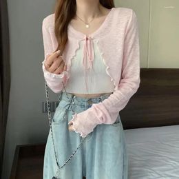 Women's Knits Women Thin Coat Casual Bow Summer Sun Protection Clothes Female Cardigan Shirt Lolita Covers Tops Blouse Woman Blusa