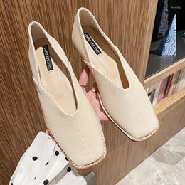 Casual Shoes Mules Square Toe Leather Patchwork Flats Women Soft Leisure Grandma Female Shallow Mouth Moccasins For