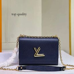 Lvse Evening Classic Twist Lock Crossbody Bag Flap Handbag Genuine Leather Chain Rivet Shoulder Bags Purse High Quality Genuine Leather 8609