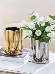 Vases Light Luxury Electroplated Gold Vase Living Room Sample Flower Arrangement And Decorative Decoration Creative Set