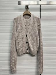 Women's Knits Bc Light Luxury Early Spring Short Sequined V-neck Style Lazy And Versatile Linen Knitted Sweater Cable Cardigan