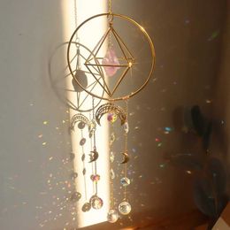 Garden Decorations Crystal Wind Chime Prism Moon Sun Catchers Garden Hanging Ornament Pink Crystals Healing Suncatcher for Window Home Decoration