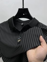 Men's Polos 2024 Trendy Brand Ice Silk Striped Short Sleeved POLO Shirt Men Summer Fashion Lapel Casual T-shirt Comfortable And Cool Top