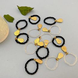 Cluster Rings Black White Colour Resin Beaded Birthstone Pendant Elastic Ring For Women Birth Month Flower Choker Necklace Stainless Steel