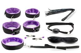 Sexy Toy 7 Pcsset Kit Sex Toys for Couples Nylon Sex Bondage Nipple Clameps Handcuffs Ball Gag Eye Mask Erotic Toys8902867