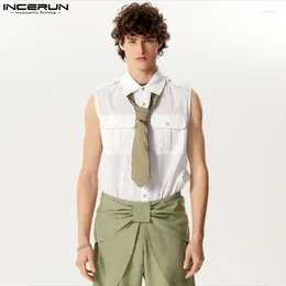 Men's Casual Shirts INCERUN Tops 2024 American Style Men Double Bag Design Loose Streetwear Sleeveless Solid Blouse S-5XL