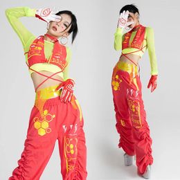 Stage Wear Kpop Jazz Dance Outfit Fluorescent Color HipHop Dancing Clothes Festival Party Rave Clothing Singer Dancer Cosutme VDB6613