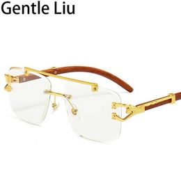 Sunglasses Steampunk Rimless Square Sunglasses Men 2024 Luxury Brand Designer Gold Lion Decoration Sun Glasses for Women Vintage Eyewear T240428