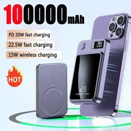 Cell Phone Power Banks 2024 Hot 100000mAh Wireless Power Pack Magnetic Qi Portable Power Pack C-Type Quick Charger Suitable for iPhone 15 14 13 Samsung MaCsafe J240428