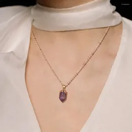 Pendant Necklaces Hexagonal Column Natural Stone Quart For Women Men Amethysts Obsidian Opal Shape Necklace Chain Jewellery