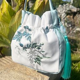 Spring Outing With Embroidered Hanfu Crossbody Bag, Antique Style Bag, Literary Tassel, National Style, Casual, Versatile Cheongsam Bag, Lar