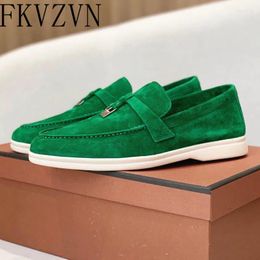 Casual Shoes Green Fringe Kid Suede For Women Round Toe Leisure Flats Slip On Mule Woman Fashion Thick Sole Zapatos Mujer