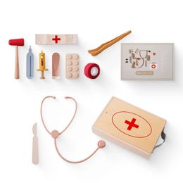 Children Doctor Toy Set Wooden Simulation Box Baby Play House Games Educational Toys Children Montessori Toy Gifts 240410