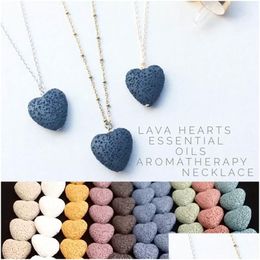 Pendant Necklaces Heart Lava Rock Necklace 9 Colours Aromatherapy Essential Oil Diffuser Heart-Shaped Stone For Women Fashion Drop Deli Dhnr2
