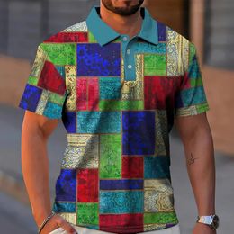 Street Mens Polo Shirt Plaid Shirts Short Sleeve Tops Summer Casual TShirt 3D Printing Clothing Male Oversized 5xl 240423