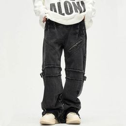 Y2K Streetwear Black Baggy Ripped Stacked Jeans Cargo Pants For Men Clothing Straight Denim Trousers PantAlon Homme 240420