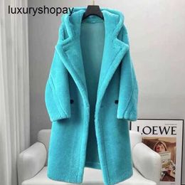 Maxmaras Coat Teddy Bear Womens Cashmere Coats Wool Winter 2024 New Camel Fleece Fur One Piece Hooded Mid Length Thickened Co