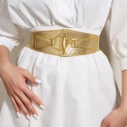 Belts Metal Elastic Wide Side Belt Fashion Dress Decoration Polyester Gold Coloured Buckle PU Leather