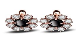 Rose Gold Color Flower Round Black CZ Zircon Flower Small Circle Huggie Hoop Earrings For Women Jewelry Children Girl Baby Kids8274472