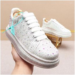 Casual Shoes Designer Fashion Men's Glisten Rhinestone Thick Bottom Causal Flats Moccasins Male Rock Hip-Hop Walking Sneakers