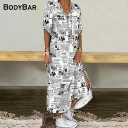 Party Dresses Summer Geometric Print Ladies Dress 2024 Sexy Split Women's Turndown Collar Loose A-line Female Fashion Long Robes