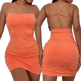 Casual Dresses Women Bodycon Dress Fashion Straps Backless Solid Summer Club Cocktail Party Mini