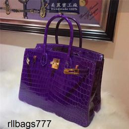 Full Leather Handbag Platinum Luxurys Handmade Original Genuine Crocodile Bag 30cm Single Shoulder Crossbody Purple