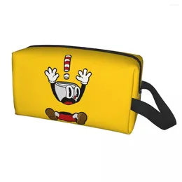 Cosmetic Bags Travel Cartoon Game Cuphead Mugman Toiletry Bag Cute Mughead Makeup Organizer For Women Beauty Storage Dopp Kit Box