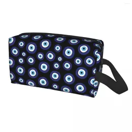 Cosmetic Bags Travel Greek Amulet Evil Eye Pattern Toiletry Bag Kawaii Nazar Charm Makeup Organizer For Women Storage Dopp Kit Box