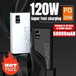 Cell Phone Power Banks 50000mAh power pack 120W ultra fast charging 100% capacity portable battery charger suitable for iPhone Xiaomi Huawei Samsung J240428