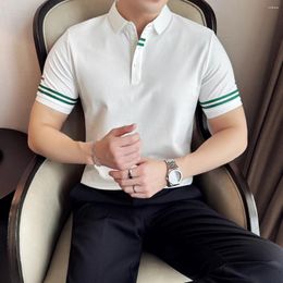Men's Polos Summer Ribbon Striped Short Sleeved POLO Shirt For Men Fashion Slim Fit Casual Business T Office Social Tee Tops 2024