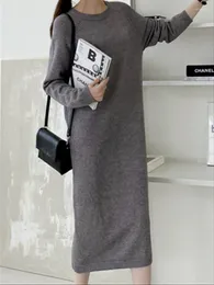 Casual Dresses Knitted Vintage 2024 Elegant Woman Clothing Sweater Dress Women Solid Warm Autumn Winter Korean Thick Grey Vestido